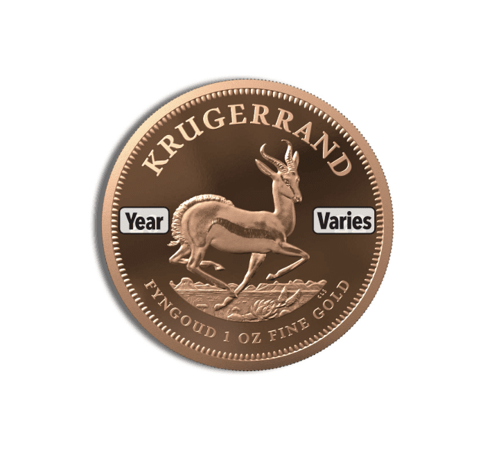 1 oz South African Gold Krugerrand - .9167 Fine Gold Coin Featuring Paul Kruger and Springbok Antelope